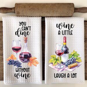 Wine Lover Kitchen Towel Set, Funny Wine Sayings Towel, Wine Bar Decor